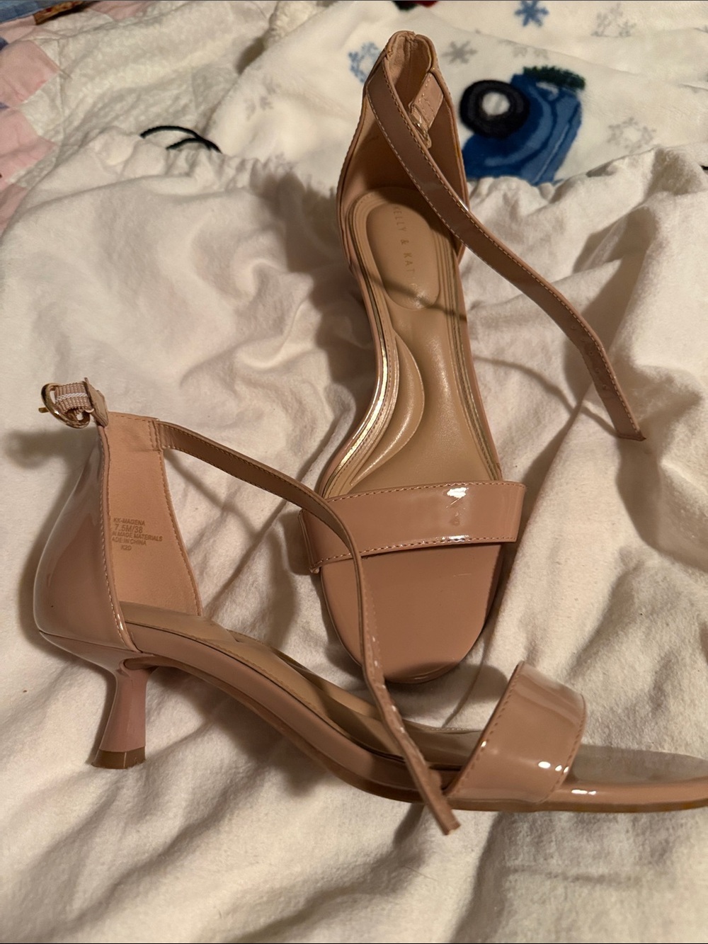 Kelly & Katie Nude Patent Ankle-Strap Kitten Heels